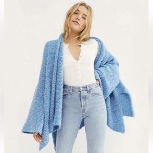 Free People BFF Boucle Open Front Cardigan Oversized Sweater Big Blue Boho Soft